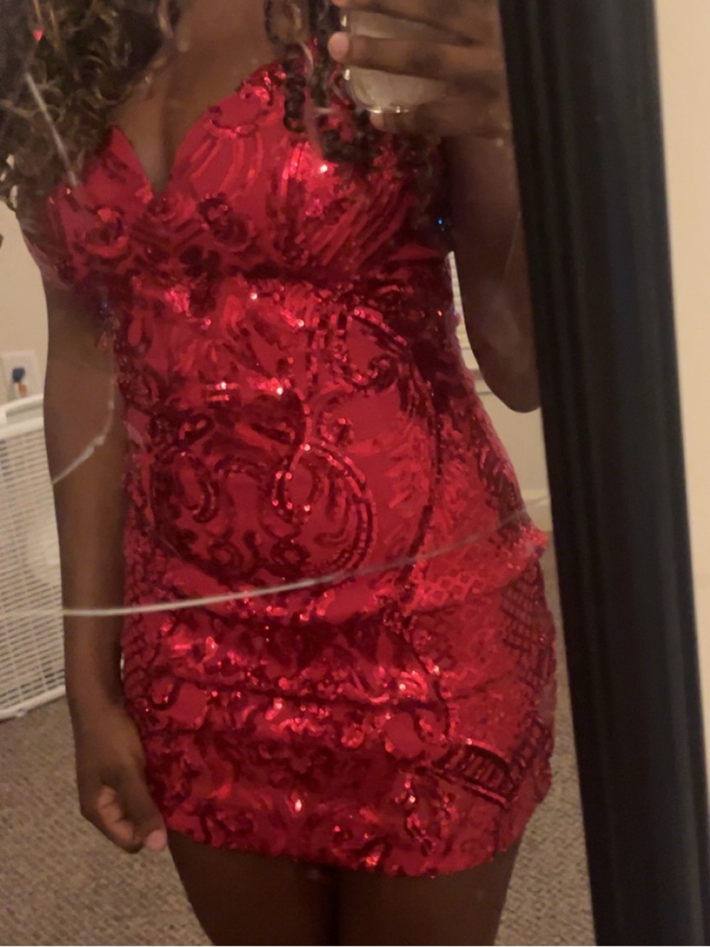 B Darlin Red Sequin V-Neck Mini Dress - Picture 3 of 3